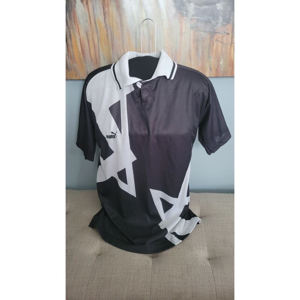 Vintage Puma Black & White Geometric Polo Shirt - Men's Size Small